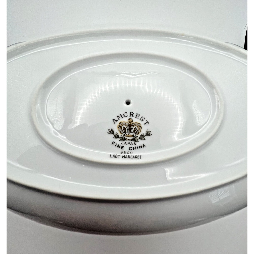 Gravy Boat Amcrest Lady Margaret Attached Underplate Fine China Platinum Japan - Picture 6 of 11